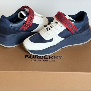 Burberry Men's Red, Navy, and White Sneakers